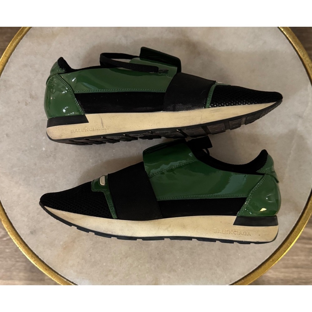 Balenciaga Race Runner Green Patent Leather Mesh Sneakers, Men's 40 - Picture 7 of 9